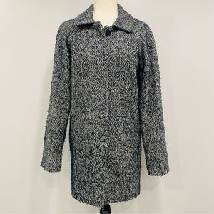 JACK WILLS 2 Womens Navy Blue Fuzzy Wool Tweed Herringbone Pea Coat Academia